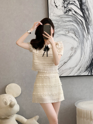 其他涤纶2024年夏季蝴蝶结两件套