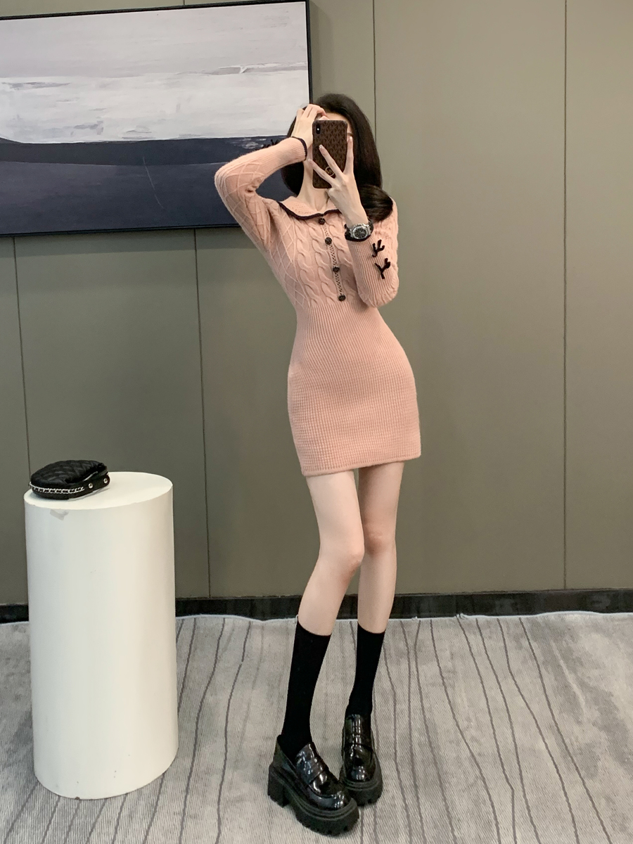 甜辣风包臀裙粘胶纤维撞色蝴蝶结