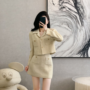 高级感千金时髦套装女2026秋冬装新款小香风短外套+半身裙两件套