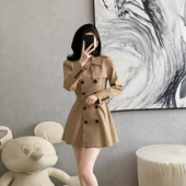 双排扣风衣裙气质 中长款 高级感复古卡其色西装 领风衣外套女春秋装