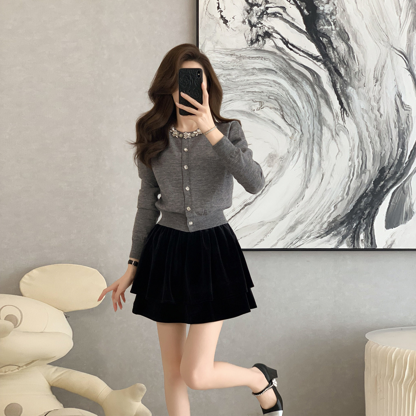 韩系温柔气质针织开衫毛衣套装女秋冬季法式修身显瘦A字裙两件套,女装/女士精品,时尚套装,淘宝优惠券,粉丝福利购,淘宝优惠卷