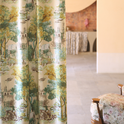 Ponente波伊尼托 油画风杏色复古怀旧中古棉绒窗帘定制轻奢遮光