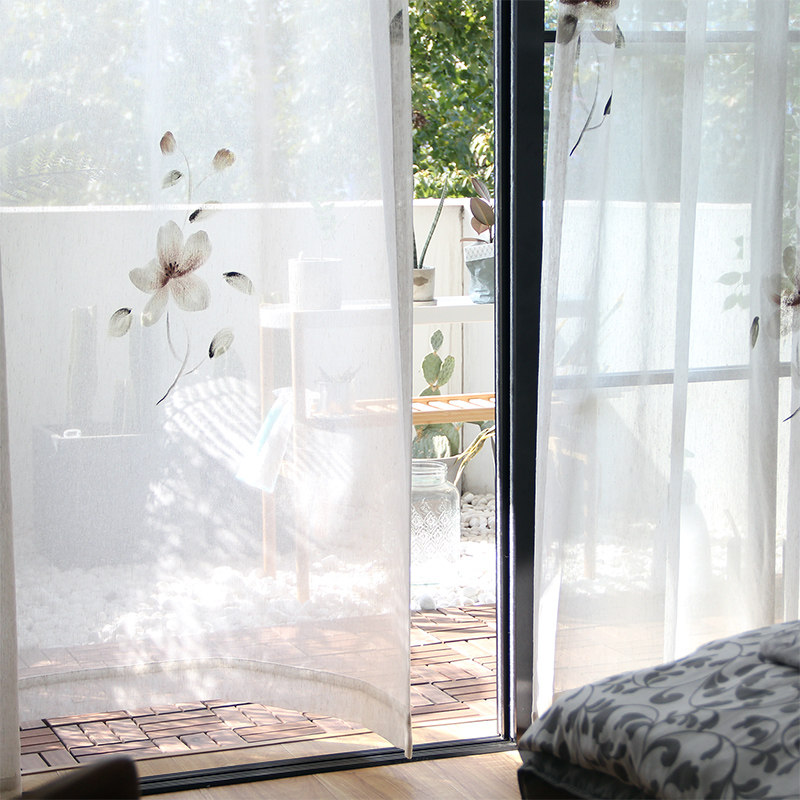 Lesna莱希纳 简约日式北欧风格手绘涤棉麻客厅窗帘窗纱成品定制