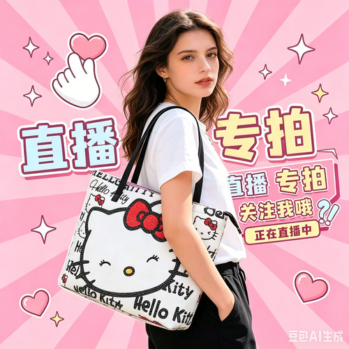 直播专拍 -帆布满钻大图案印花女款爆款休闲时尚单肩手提托特包