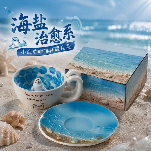 卡通可爱游泳海豹咖啡杯手工制作陶瓷马克杯牛奶杯创意水杯海豹杯