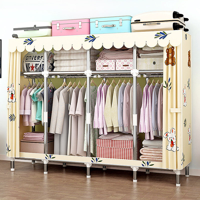 简易布衣柜钢架加粗加固家用窗帘式大容量组装收纳衣橱柜子,住宅家具,简易衣柜,淘宝优惠券,粉丝福利购,淘宝优惠卷