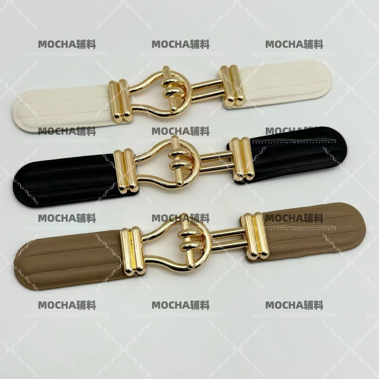 MOCHA新款纹路皮金色五金皮对扣 皮畔大衣皮草外套小香风双面尼