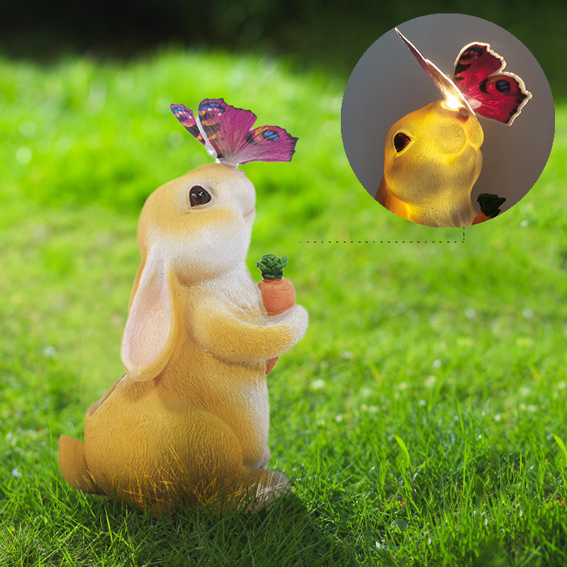 太阳能树脂雕像发光兔子花园雕像摆件庭院草坪动物装饰树脂工艺品