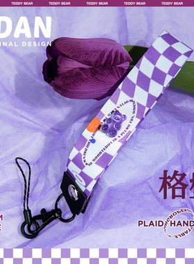 SDAN格子棋盘手机挂绳挂脖防丢手腕短绳绿色耐用钥匙扣泰迪熊挂件