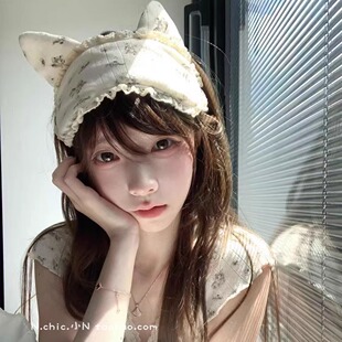 甜美少女心蕾丝花边猫耳朵眼罩遮光睡眠眼罩学生宿舍睡觉专用眼罩