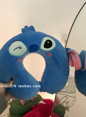 卡通可爱蓝色史迪仔u型颈枕办公室午睡枕旅行飞机车用U形护颈枕女