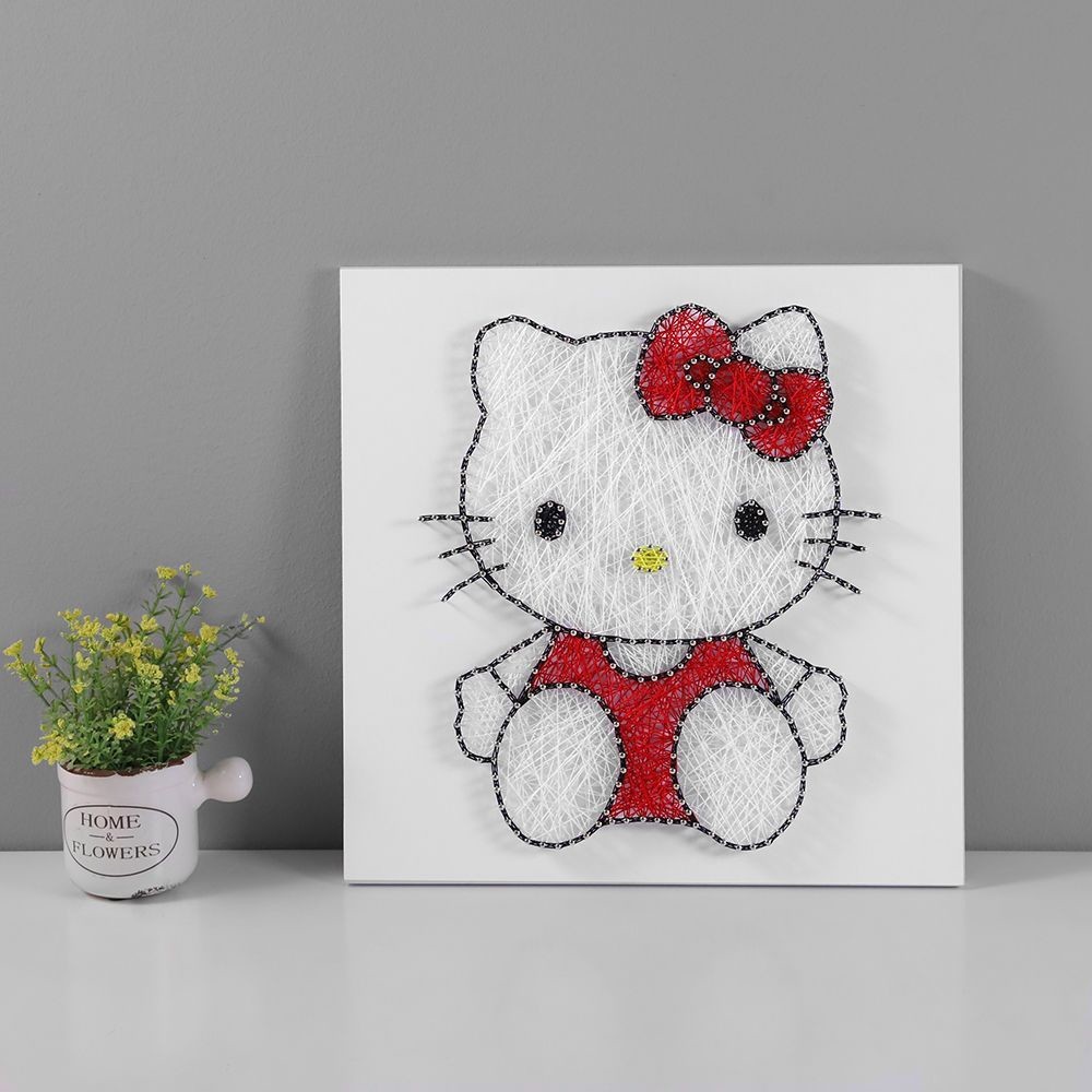 KT猫弦丝画钉子绕线画DIY手工材料卡通动漫纱线画礼物立体装饰画