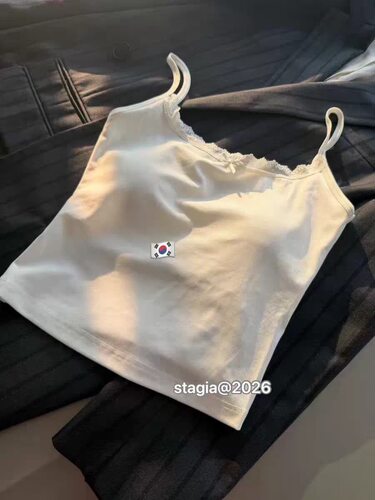 St正品订单款韩系蕾丝花边蝴蝶结修身自带胸垫吊带小背心女26夏季
