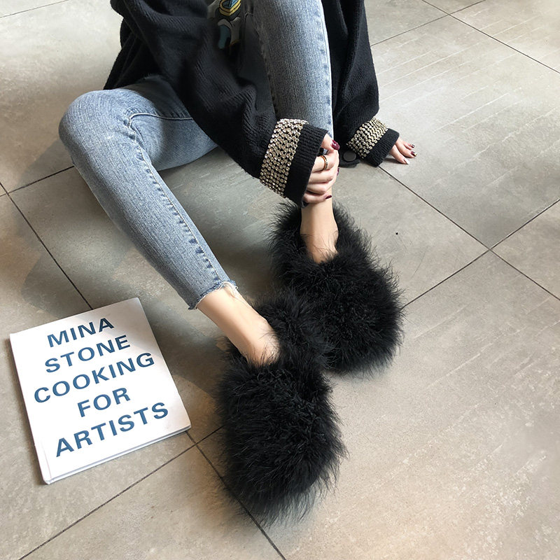 鞋子女秋冬新款鸵鸟毛百搭平底棉鞋豆豆毛毛鞋外穿网红懒人鞋,女鞋,棉鞋,淘宝优惠券,粉丝福利购,淘宝优惠卷