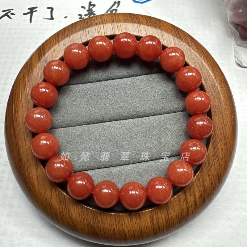 缅甸翡翠冰糯种红翡大红暗红圆珠子手串手链珠串珠链玉石手饰珠宝
