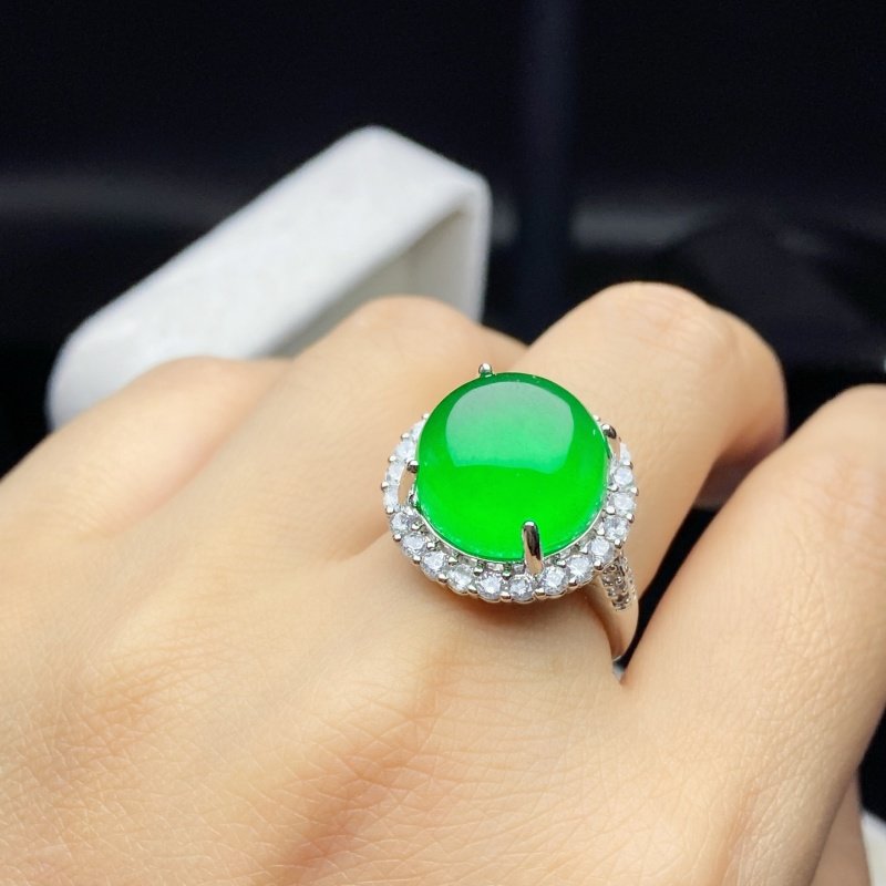 天然缅甸老坑翡翠冰种高冰种帝王绿辣绿冰绿色镶嵌圆蛋面玉石戒指,珠宝/钻石/翡翠,戒指/指环,淘宝优惠券,粉丝福利购,淘宝优惠卷
