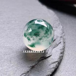 天然缅甸老坑A货翡翠飘蓝花圆珠子冰种散珠单颗玉石手串佛珠手链