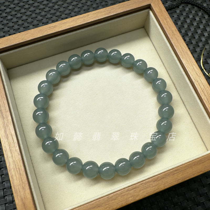 缅甸翡翠冰糯种老蓝水油青色圆珠子手串手链珠串珠链玉石手饰珠宝