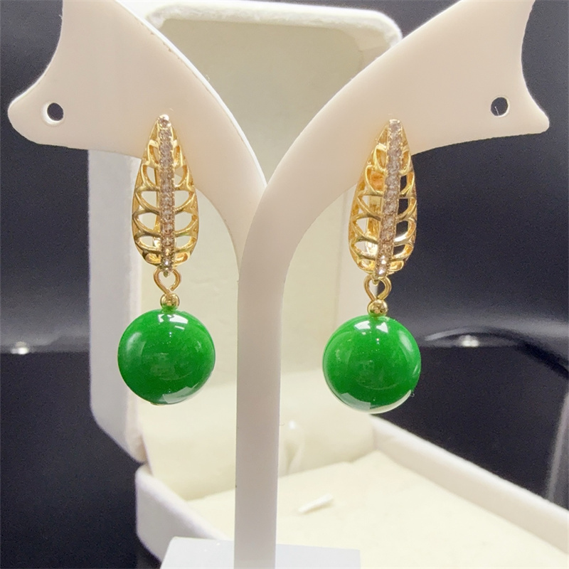 阳绿色圆珠耳环满色辣绿耳坠耳饰