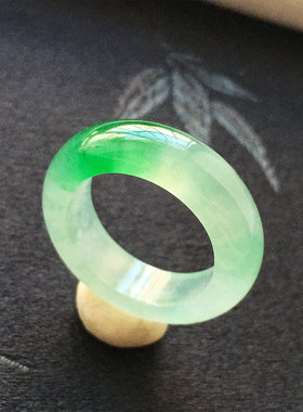 天然缅甸老坑翡翠冰种冰飘绿花帝王绿阳绿色玉石戒指指环戒圈扳指