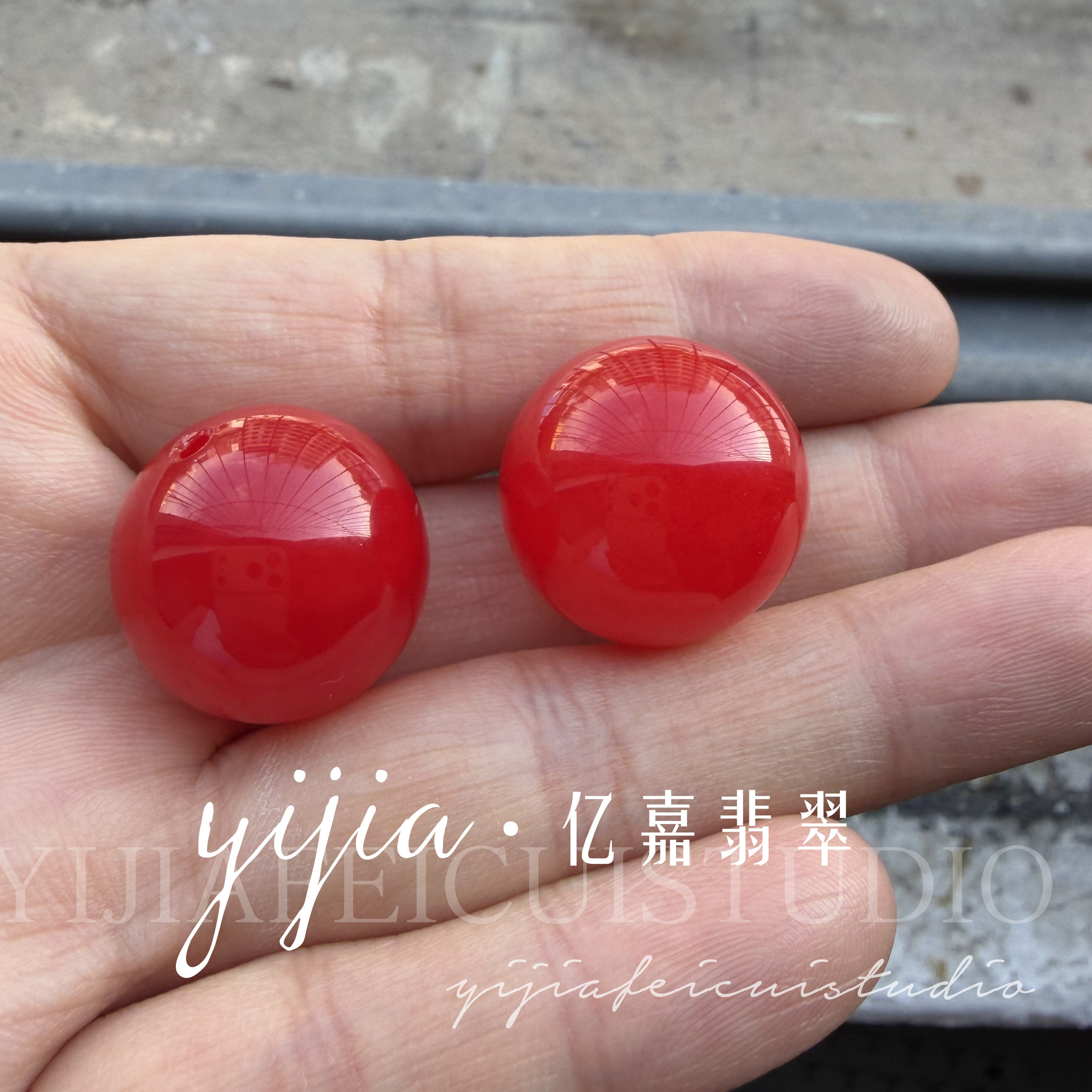 缅甸翡翠红色圆珠子冰种大红色手串单颗散珠玉石配珠冰红翡转运珠