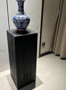 碳化黑色原木墩子侘寂风民宿摆件树桩装饰品实木家用边几花架底座