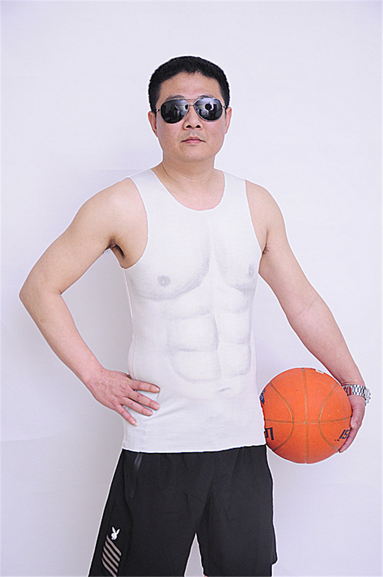 3d肌肉印花 男士冰丝无痕背心 弹力紧身衣健身运动打底衫透气速干