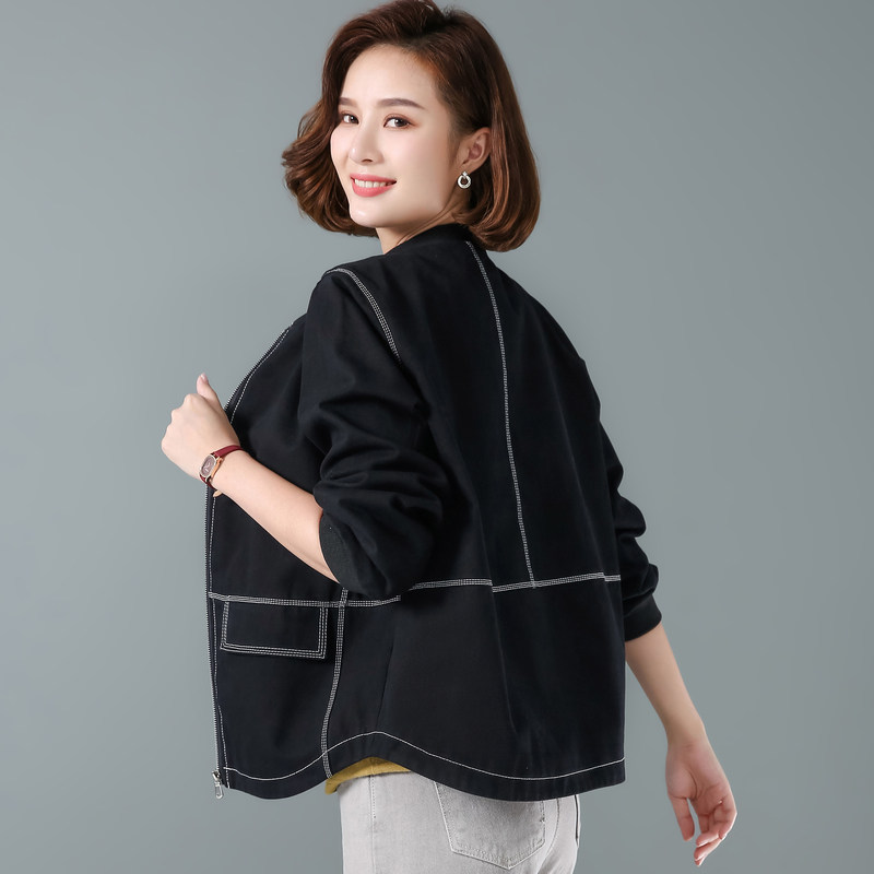 秋天短款外套女大码春秋装上衣2020新款宽松休闲棒球服中年妈妈装