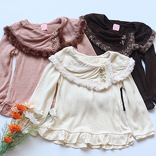 FH4-3秋冬日单axes女童娃娃衫毛边大领长袖针织打底衫