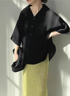FB4-3日本原单新品女士简约纯色百搭防晒短袖衬衫