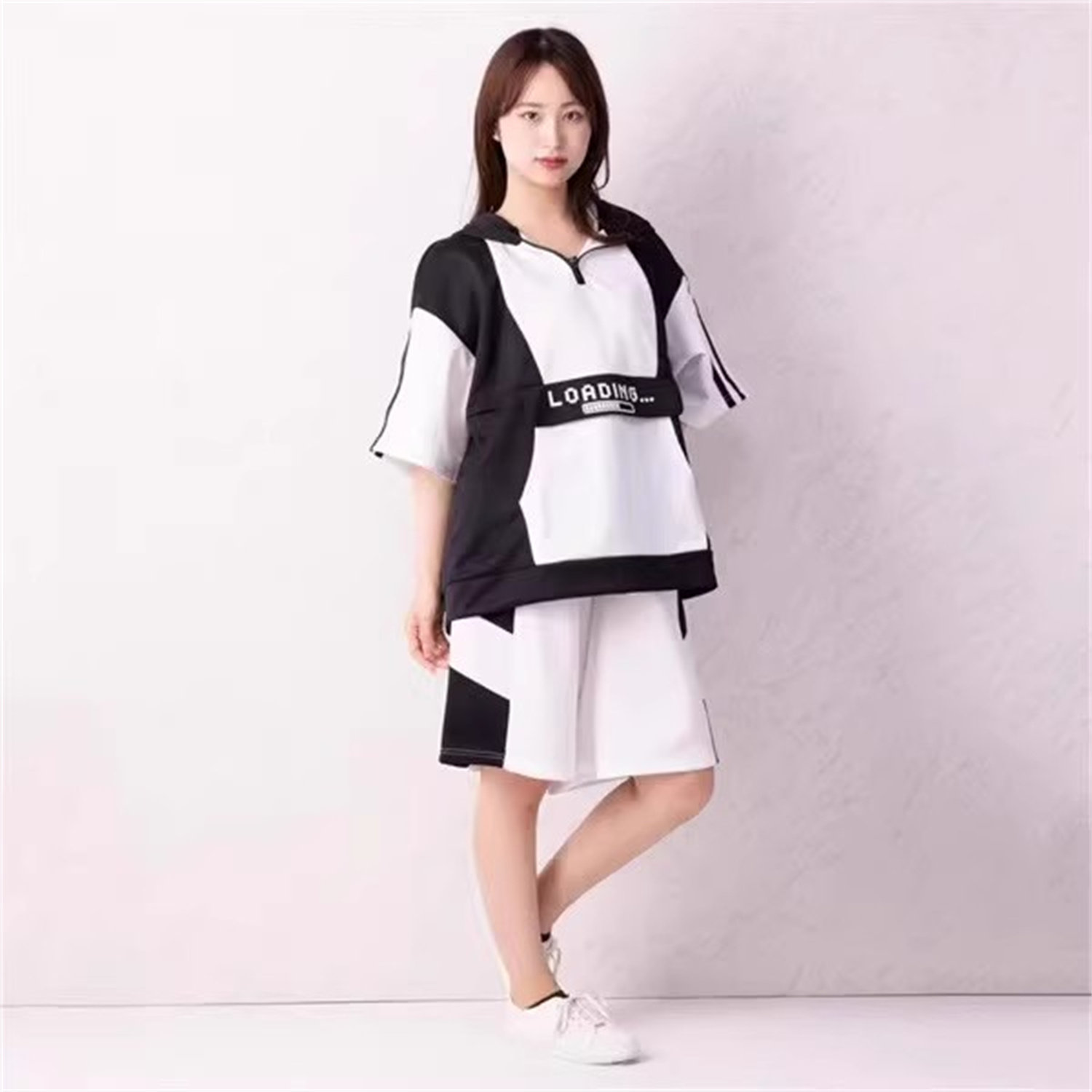 K3-2清仓夏季日本原单新款女士休闲运动水系短袖短裤套装