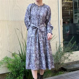 连衣裙 花朵图案长袖 FE2 3日本原单田园风axe