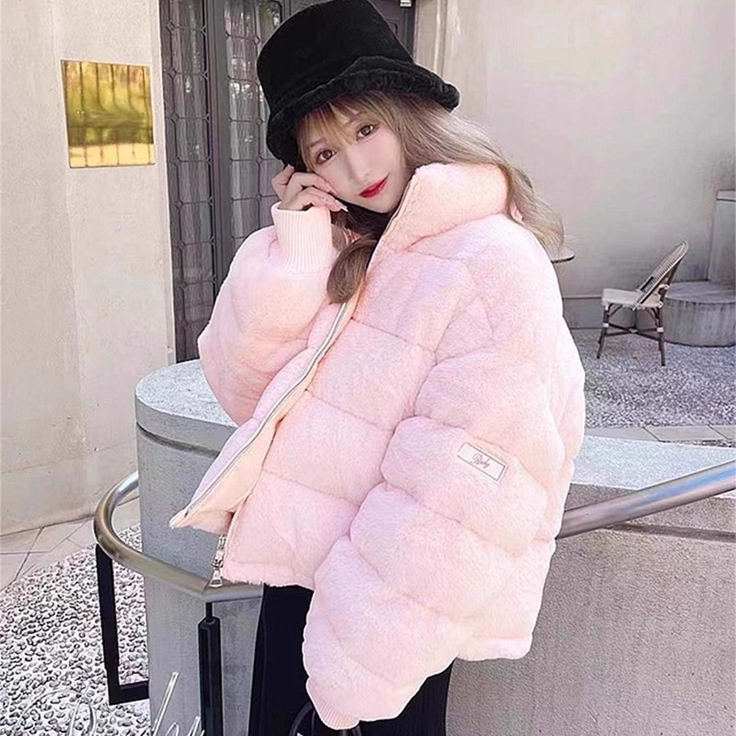 FM4-4日单早官网冬季加厚棉衣立领宽松毛毛外套减龄仿皮草短棉服