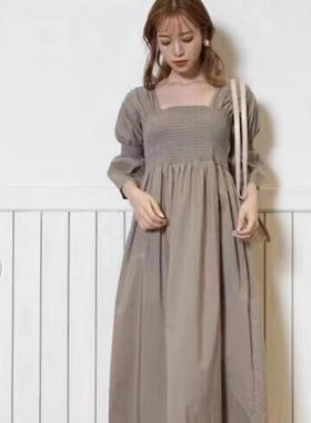 FL3-2日本原单dazzli*方领高腰气质显瘦高腰甜美连衣裙