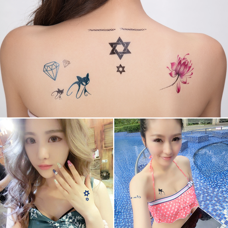 一份有15张 花臂纹身贴纸男女防水持久隐形遮痕刺青仿真