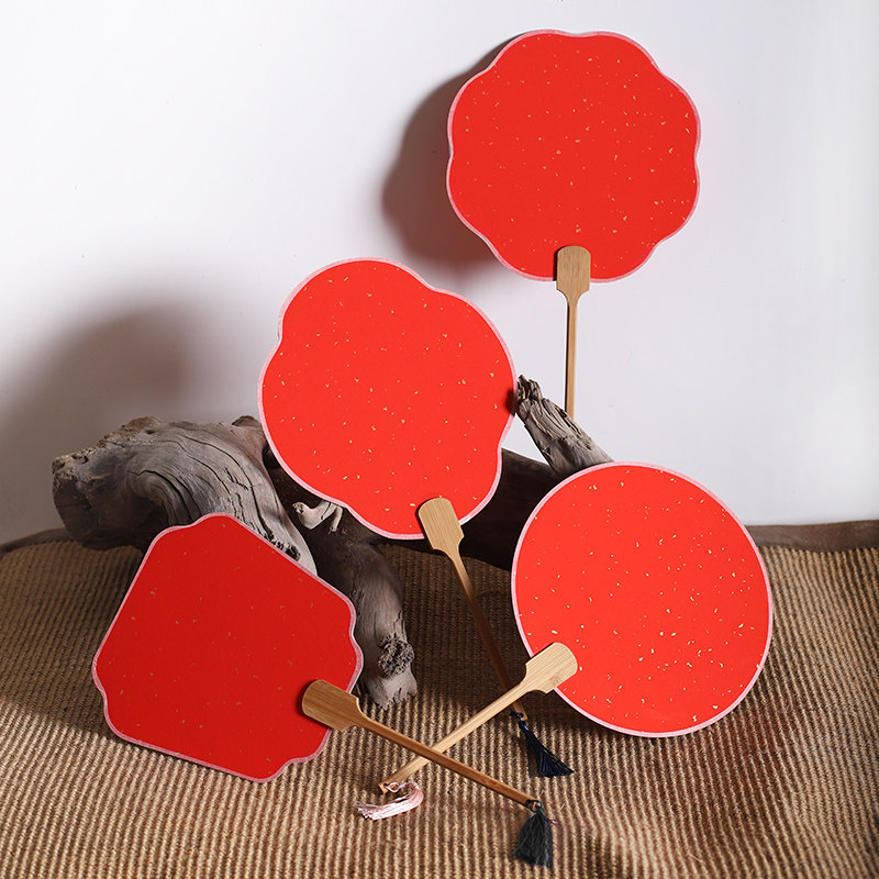 空白扇子白色宣纸绘画团扇宫扇DIY古典双面生熟宣无骨纯平纸板扇