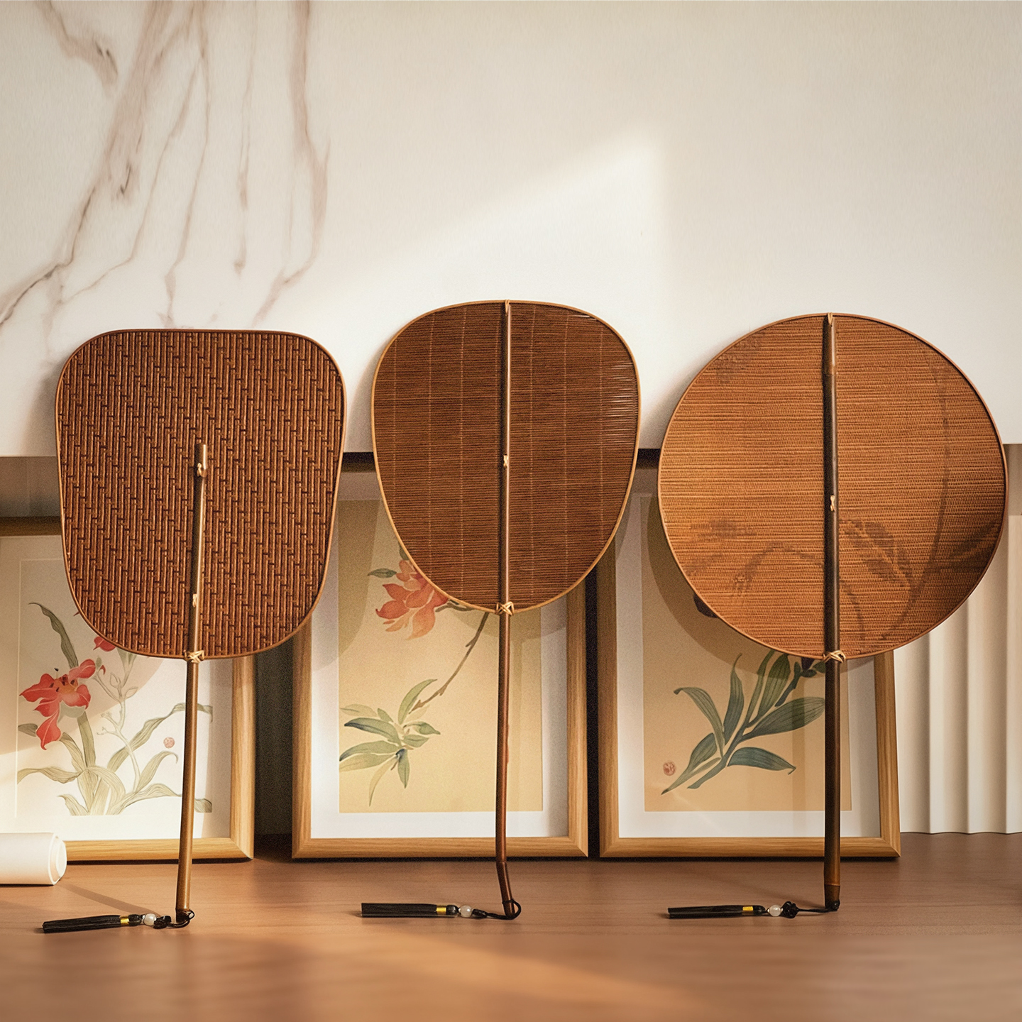 中式国风复古竹编双面方圆形手工仿古竹团扇扇子汉服旗袍搭配定制