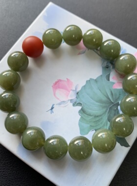 【微瑕特价】天然和田玉手链 湖水绿手串 单珠约11.7mm