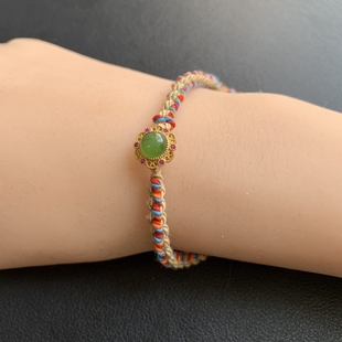 国风手链银镀24K金精品和田碧玉财宝不掉色