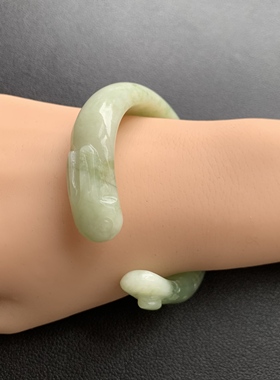 【开口手镯】同Y24天然岫玉女款手工雕刻手镯时尚可爱一物一图