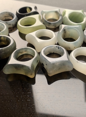 【春季】天然岫玉国风水墨冰种青提猫头戒指个性指环F61 DIY