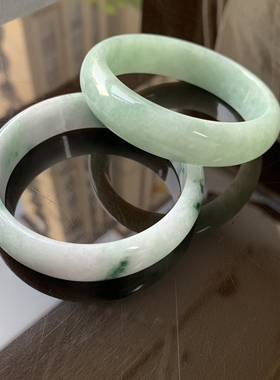 【翡翠手镯合集】天然翡翠A货飘花玉糯种手镯加宽一物一图高档