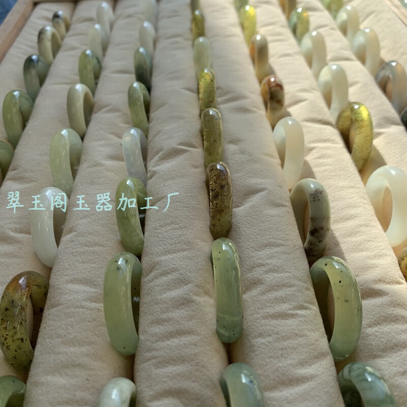 【大口指环】F32天然岫玉戒指雪花棉白冰辽阳草花戒圈男女情侣款