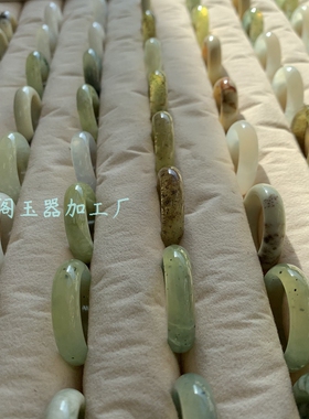 【大口指环】F32天然岫玉戒指雪花棉白冰辽阳草花戒圈男女情侣款