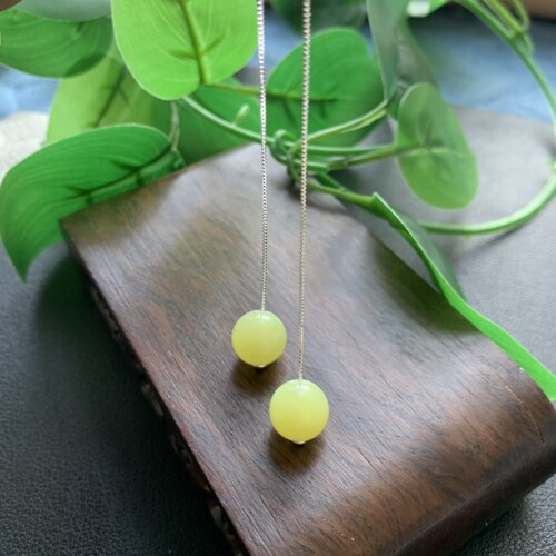 【马年礼物送人】天然岫玉果绿耳线单珠约10mm
