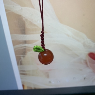 天然玛瑙红珠手工编织单珠约12mm苹果手机挂链 小苹果