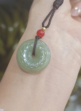 天然和田玉平安扣复古雕花款吊坠尺寸约28*5mm编号ht01