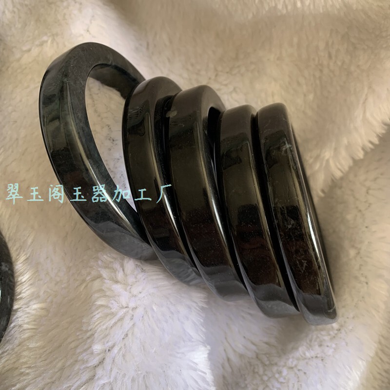 【墨玉黑色方镯】F16天然岫玉男女款黑色飘花玉石手镯一物一图图片