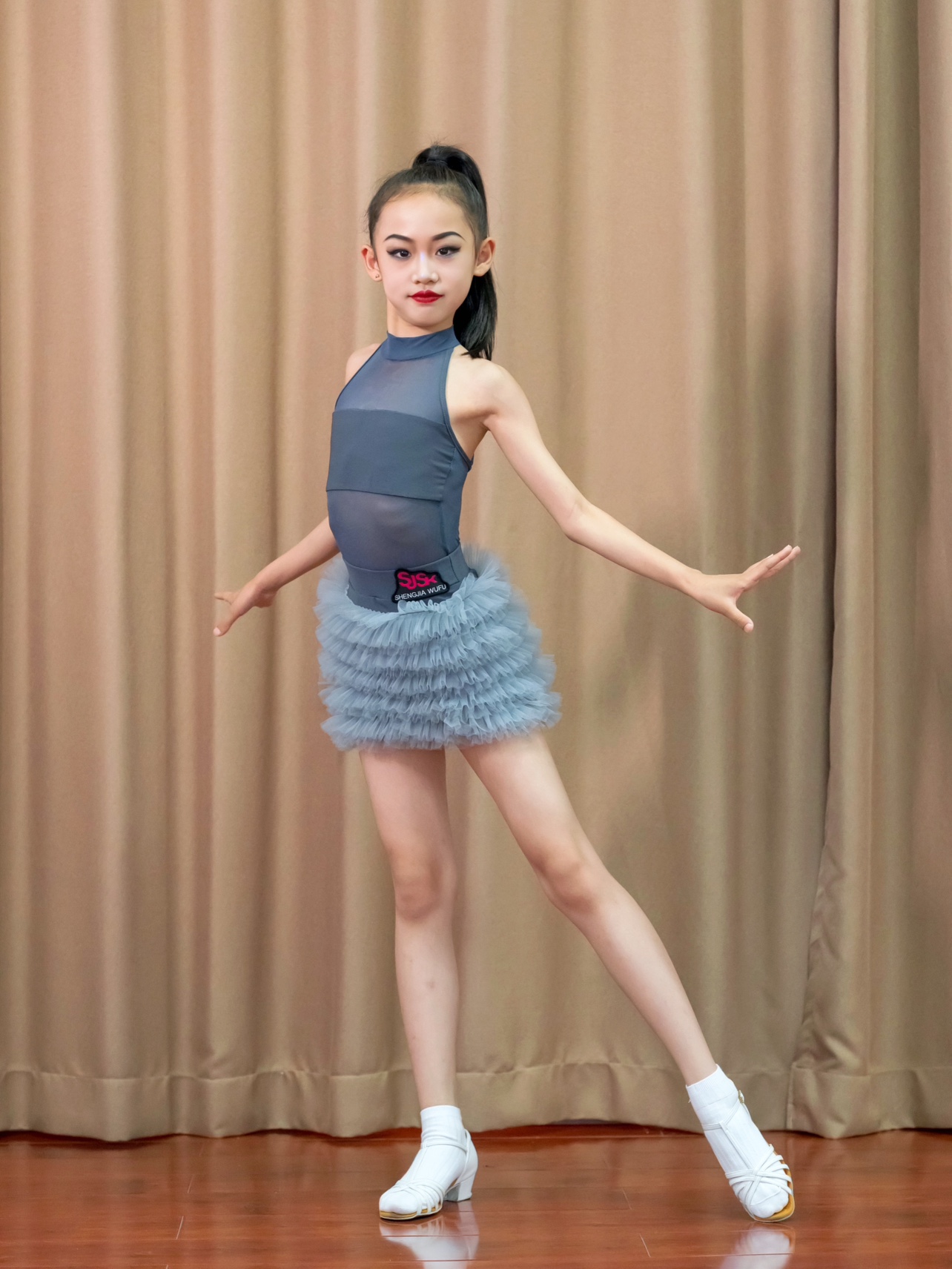 盛佳舞服新款拉丁舞训练服表演服网纱荷叶边蓬蓬裙太阳裙