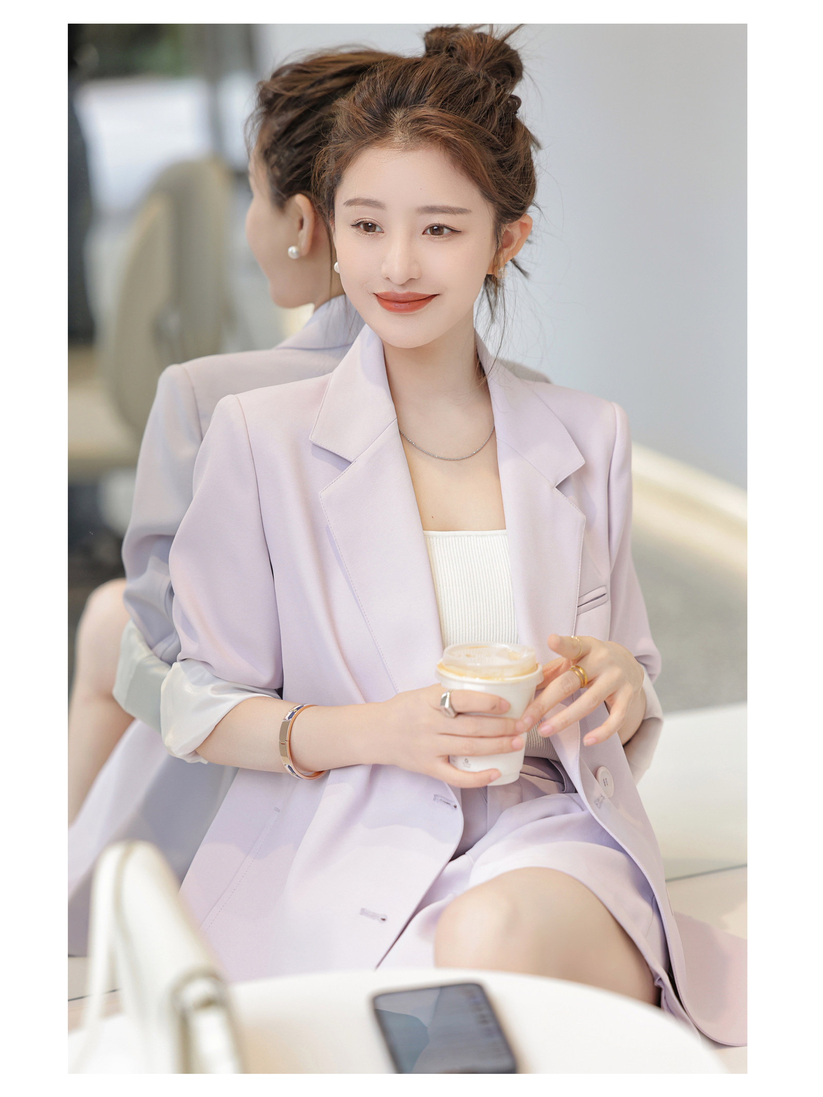 DAXI 집에서 만든 [준비 재고] 얼음과 눈의 아름다움 정장 ? 레트로 재킷 하이 웨이스트 반바지 여성을위한 새로운 패션 정장